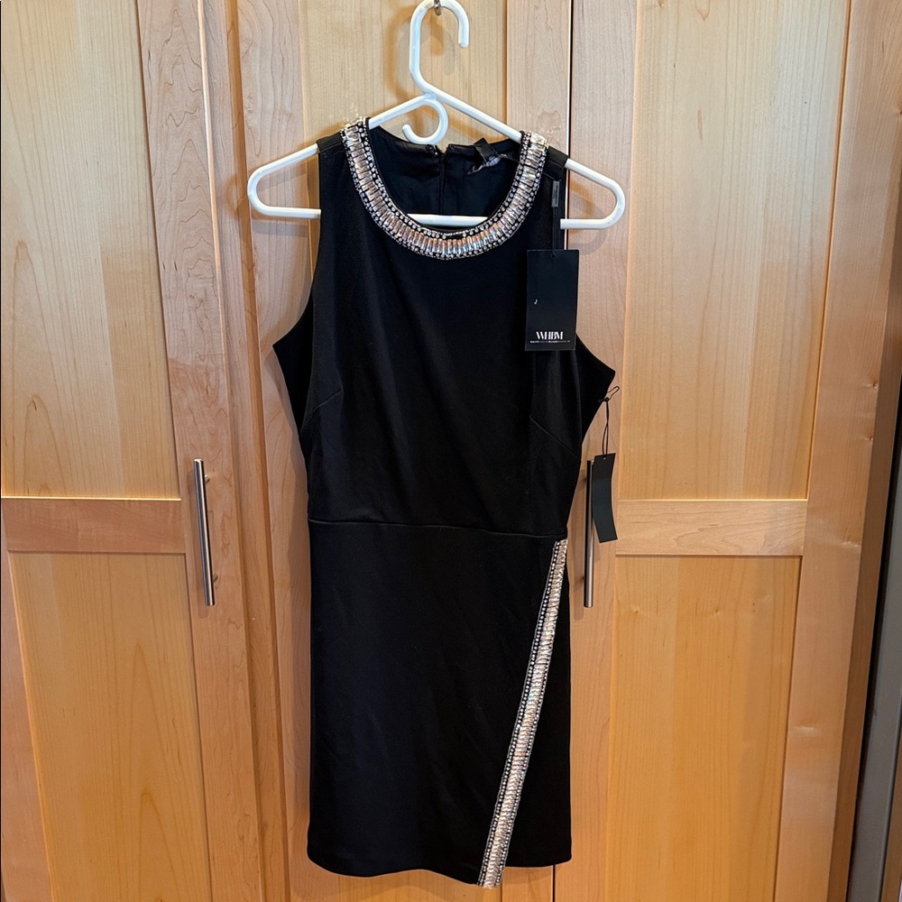 White House Black Market Black Mini Dress with Silver Embellishments NWT